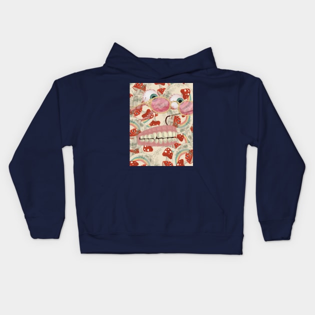 Ethereal fungus - Red Mushroom doodle Kids Hoodie by Ethereal Designs